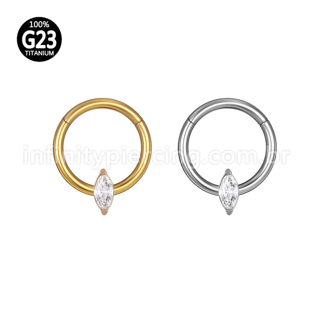 Piercing Argola Titânio Segmento Articulado Zircônia Oval Com Ponta